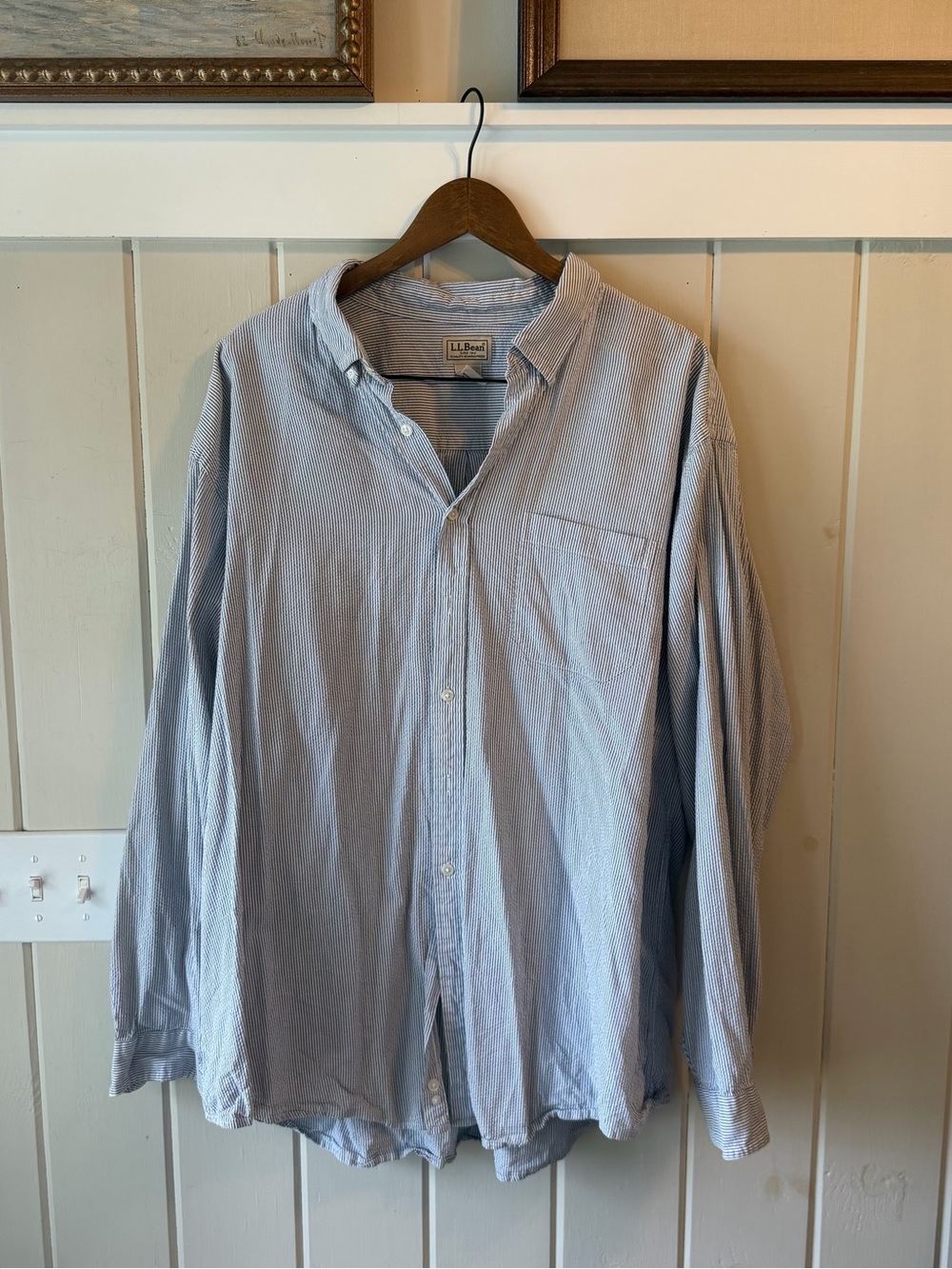 L.L. Bean Light Blue & Whits Pinstripe Button-Up Shirt, Size XXL Regular Fit